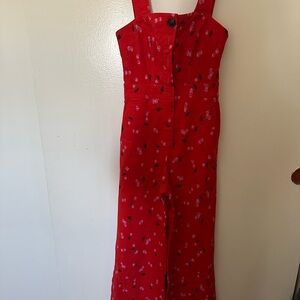 Maeve Red Floral Button-Front Wide-Leg Jumpsuit